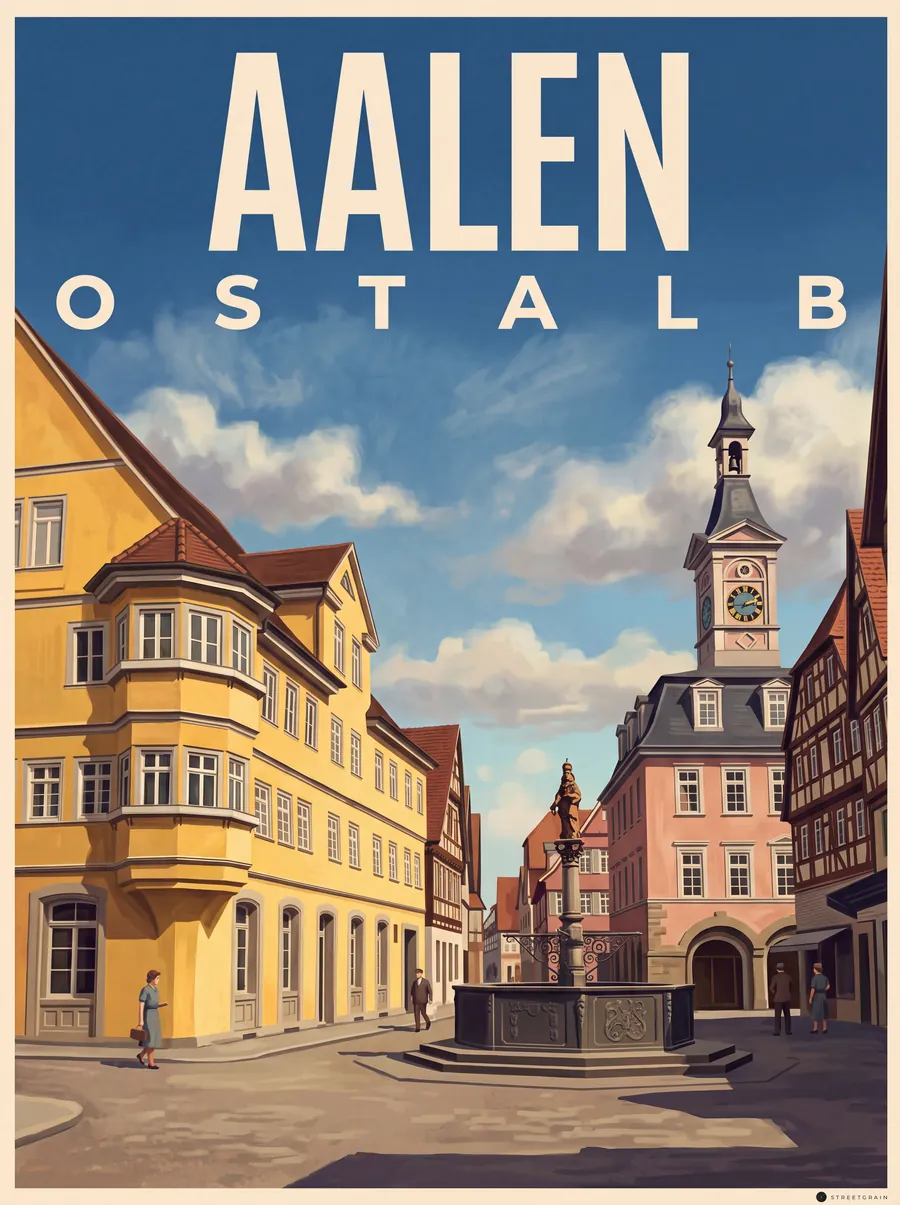 Aalener Marktplatz mit Altem Rathaus und Marktbrunnen, Malerisch