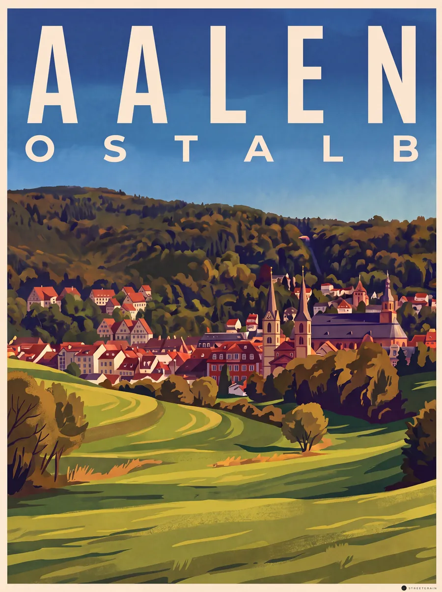Aalen im Kochertal mit bewaldeten Höhen der Ostalb, Malerisch