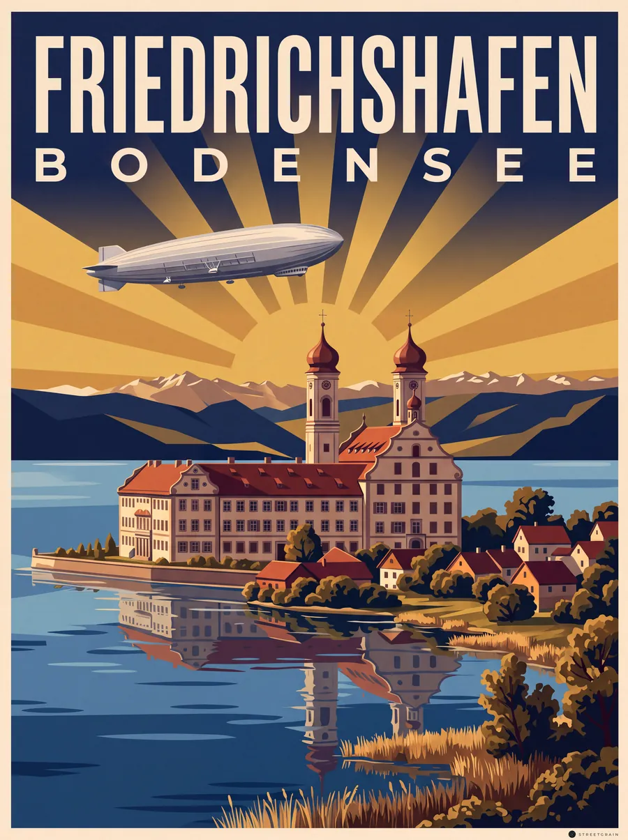 Schlosskirche Friedrichshafen am Bodensee mit Zeppelin, Art déco