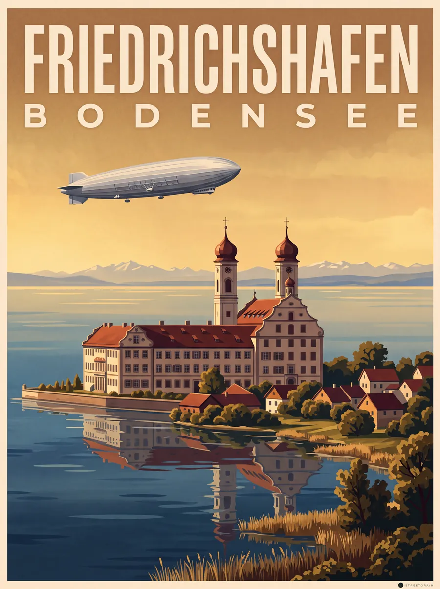 Schlosskirche Friedrichshafen am Bodensee mit Zeppelin, Malerisch