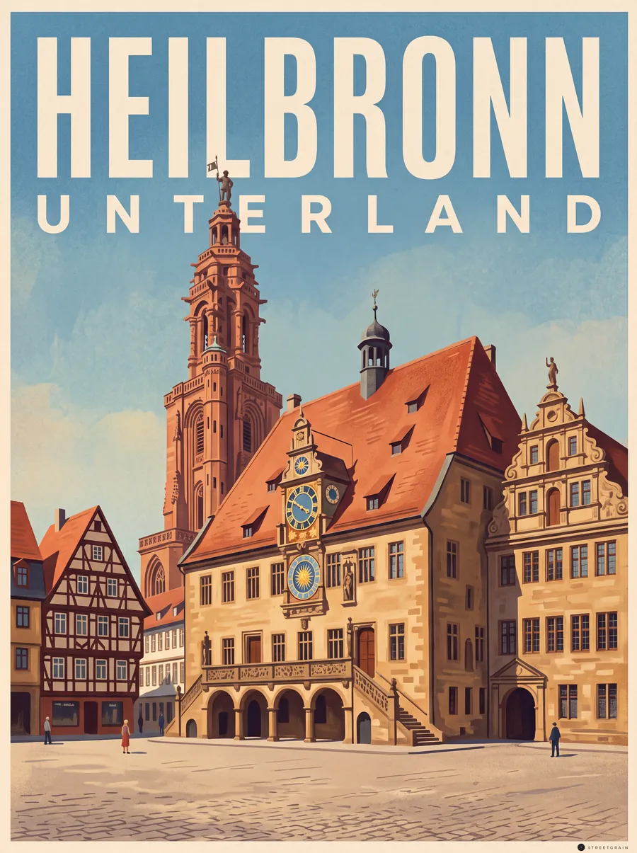 Heilbronner Marktplatz mit Rathaus, Kunstuhr und Kiliansturm, Malerisch