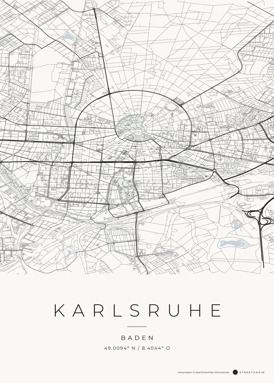 Karlsruhe-Karte in dunkle Straßen auf Weiß