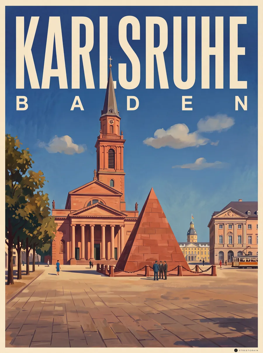 Karlsruher Marktplatz mit Pyramide und Evangelischer Stadtkirche, Malerisch