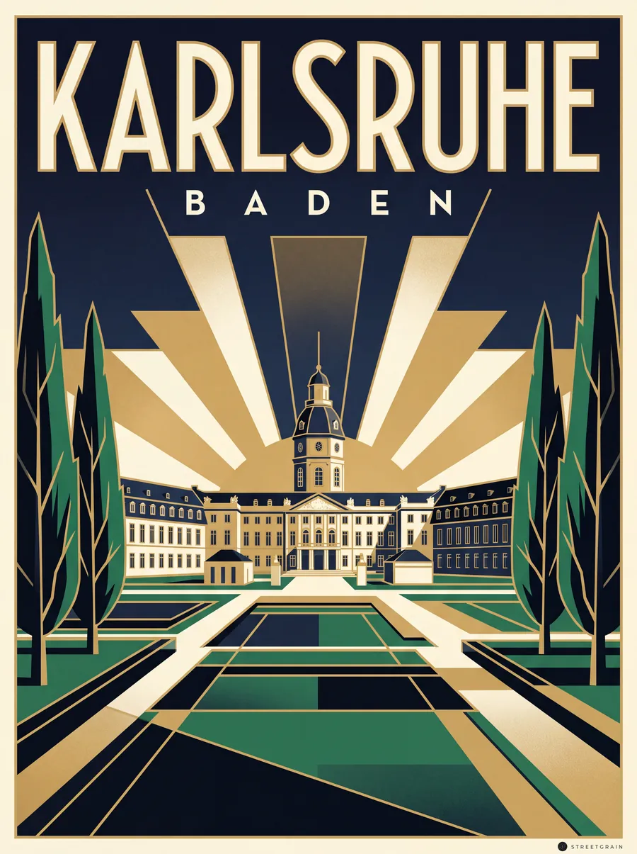 Karlsruher Schloss vom Schlossgarten aus, Art déco
