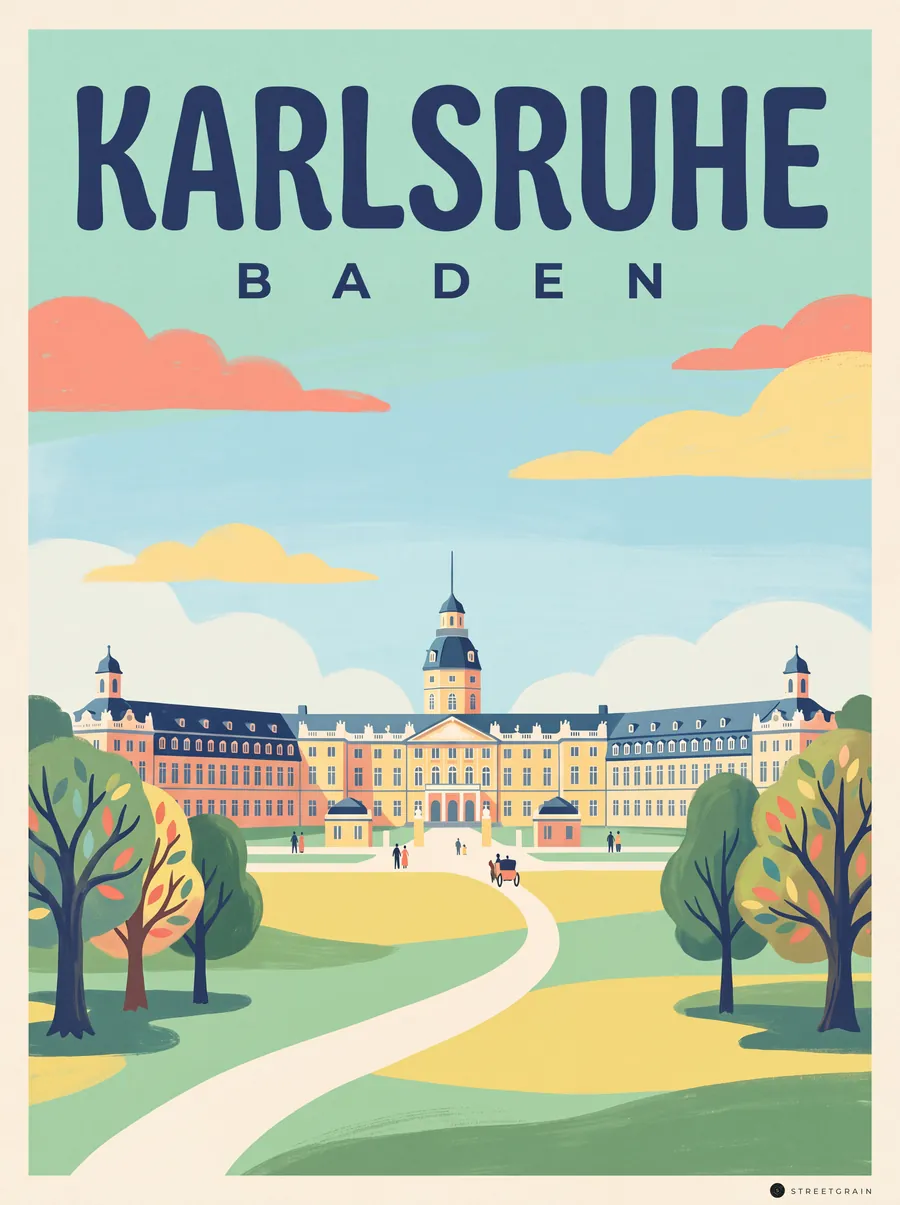Karlsruher Schloss vom Schlossgarten aus, Mid-Century