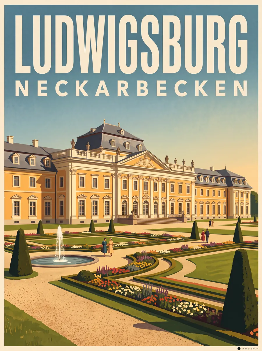 Ludwigsburger Residenzschloss mit Barockgarten und Springbrunnen, Malerisch