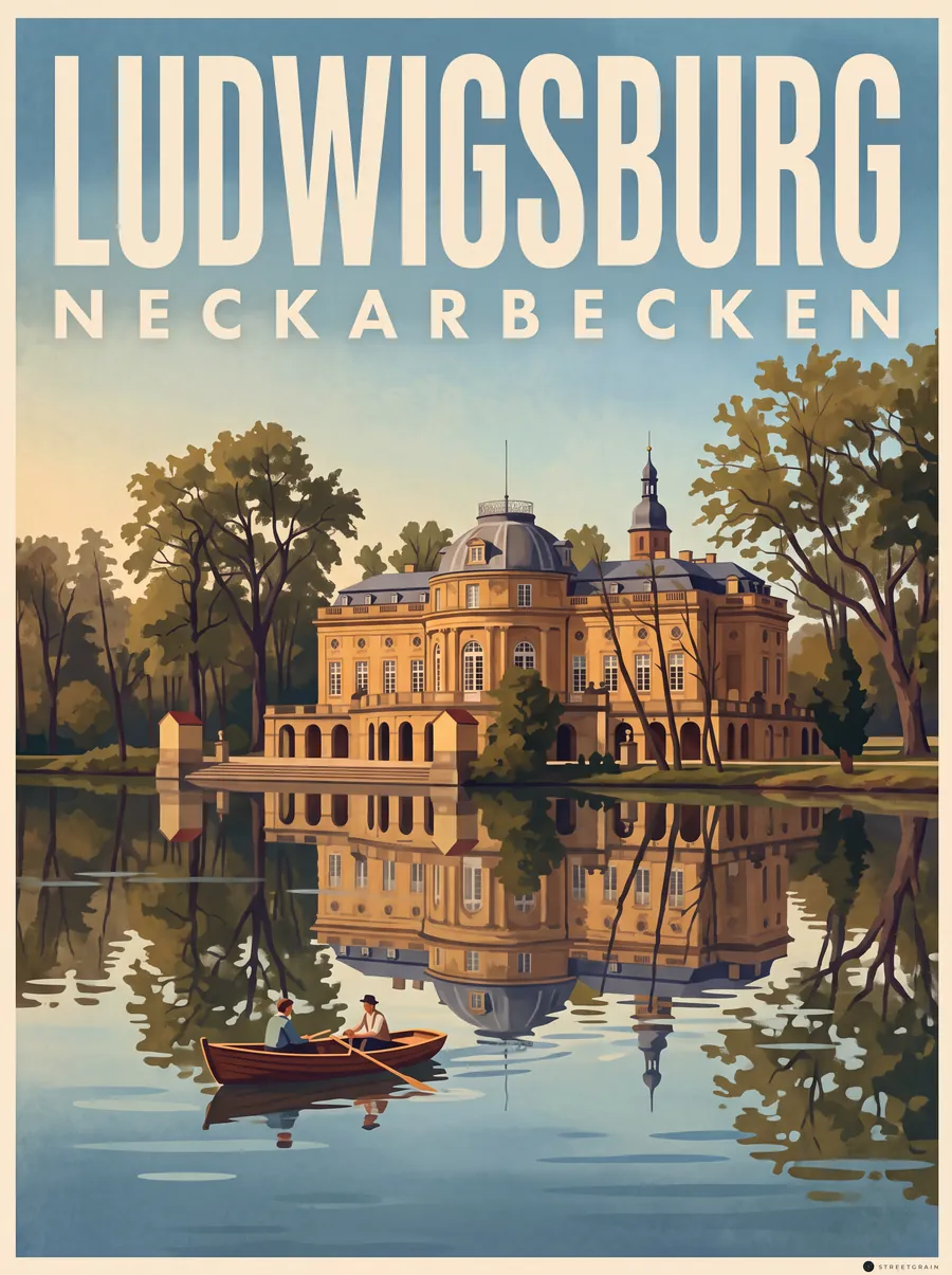 Seeschloss Monrepos in Ludwigsburg, im See gespiegelt, Malerisch
