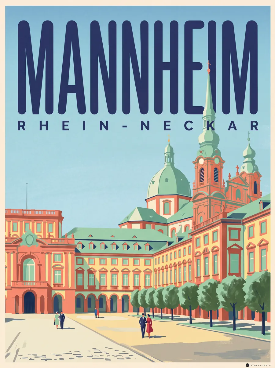 Mannheimer Barockschloss mit Jesuitenkirche, Mid-Century