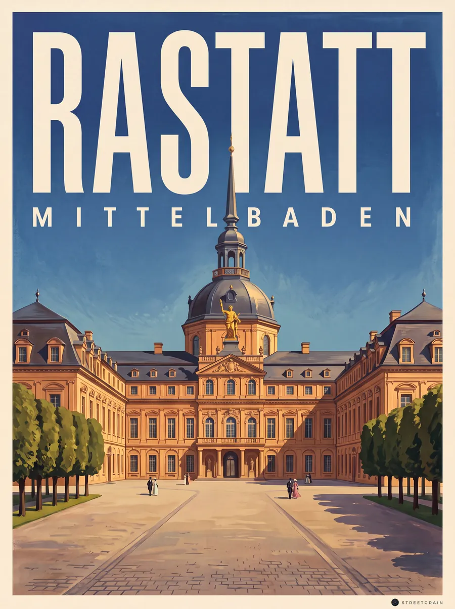 Residenzschloss Rastatt mit goldener Figur auf dem Dach, Malerisch