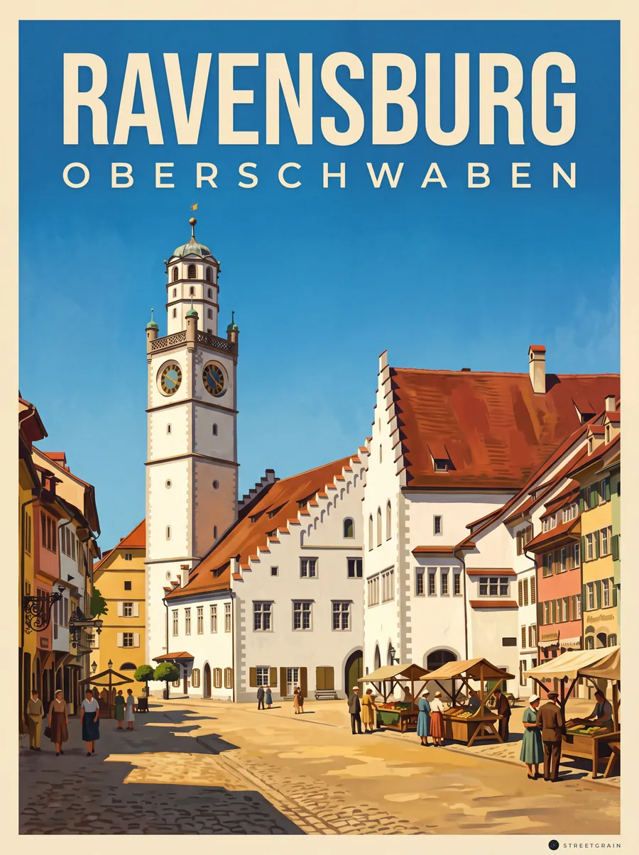 Blaserturm und Waaghaus am Ravensburger Marienplatz, Malerisch