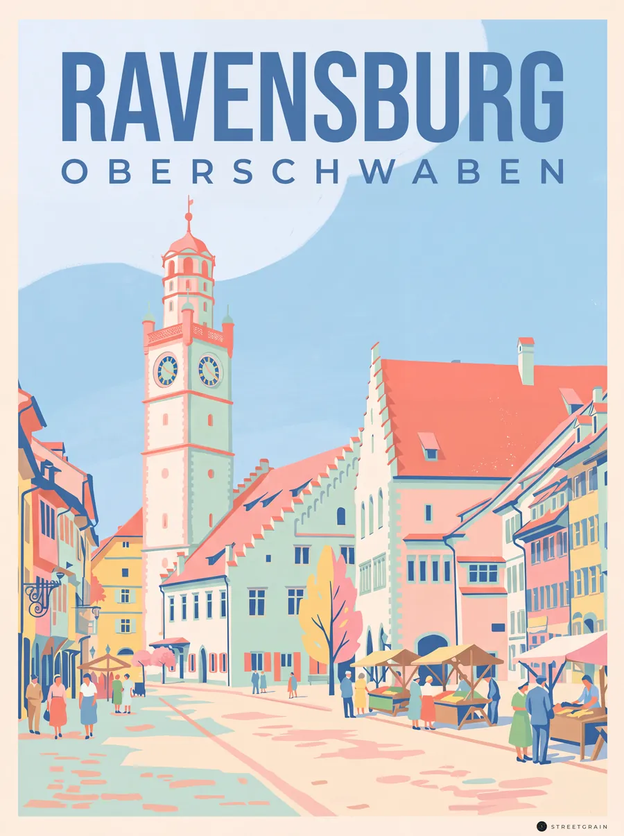 Blaserturm und Waaghaus am Ravensburger Marienplatz, Mid-Century
