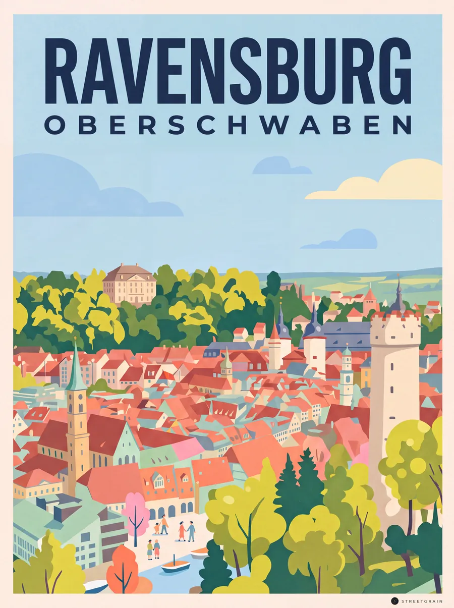 Ravensburger Altstadt mit ihren Türmen und dem Mehlsack, Mid-Century