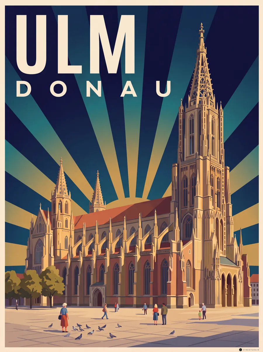 Ulmer Münster mit Westturm vom Münsterplatz aus, Art déco