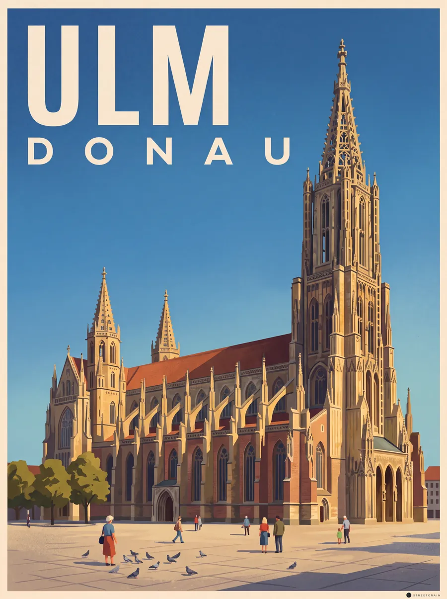 Ulmer Münster mit Westturm vom Münsterplatz aus, Malerisch