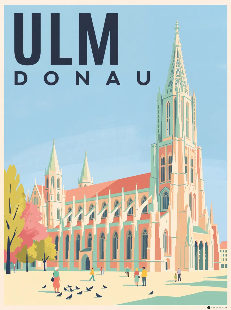 Ulmer Münster mit Westturm vom Münsterplatz aus, Mid-Century